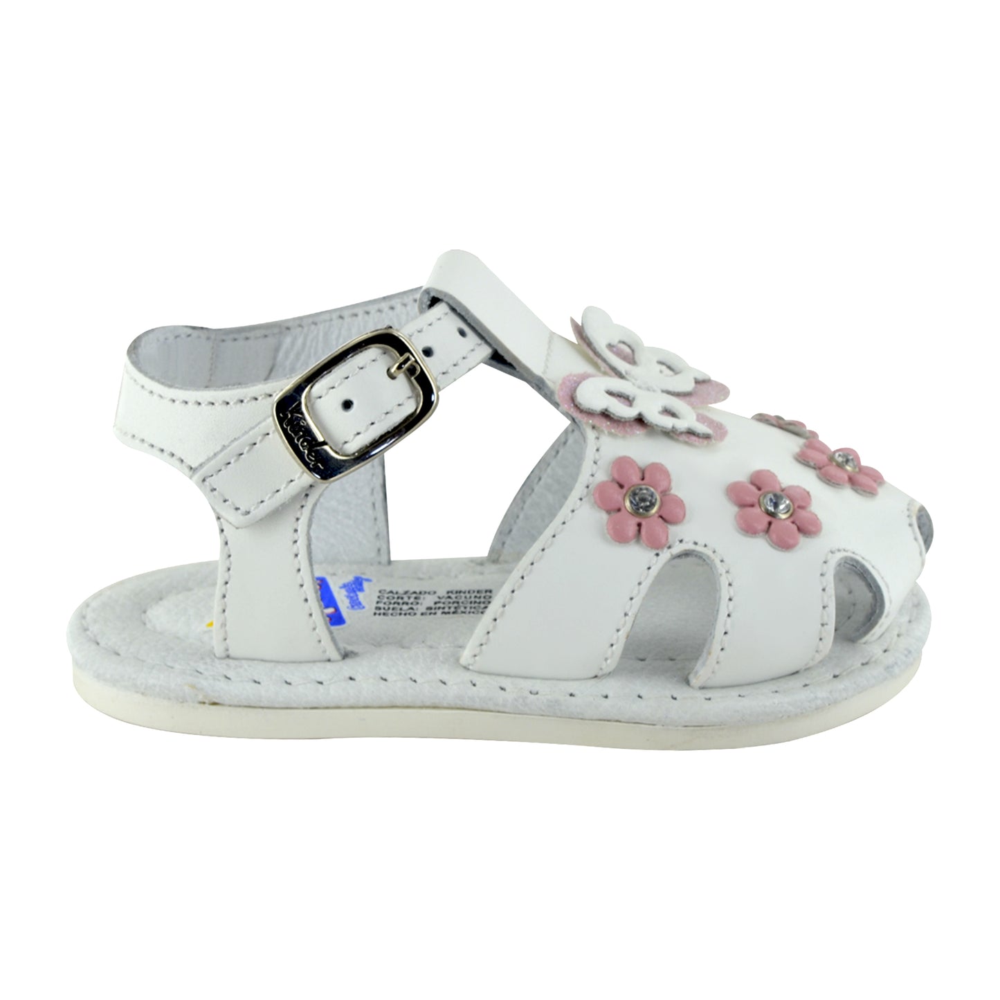 Sandalia para bebe blanca con flores rosas y mariposas de nuestra sección de primeros pasos. Zapatos para los más pequeños de la última colección de moda infantil con diversos estilos para todas las ocasiones.